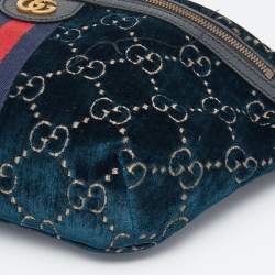 Pre Owned Gucci Blue GG Velvet Web Belt Bag 