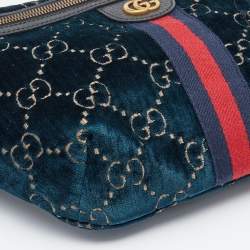 Pre Owned Gucci Blue GG Velvet Web Belt Bag 