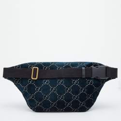 Pre Owned Gucci Blue GG Velvet Web Belt Bag 