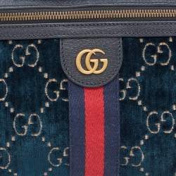 Pre Owned Gucci Blue GG Velvet Web Belt Bag 