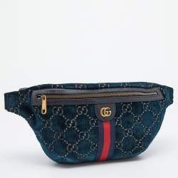 Pre Owned Gucci Blue GG Velvet Web Belt Bag 