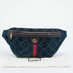Pre Owned Gucci Blue GG Velvet Web Belt Bag 