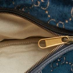 Pre Owned Gucci Blue GG Velvet Web Belt Bag 