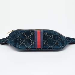 Pre Owned Gucci Blue GG Velvet Web Belt Bag 