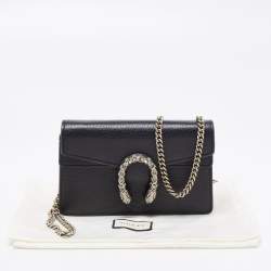 مملوكة مسبقًا Gucci Black Leather Dionysus Super Mini Chain Shoulder Bag