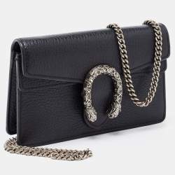 مملوكة مسبقًا Gucci Black Leather Dionysus Super Mini Chain Shoulder Bag