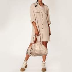 Pre Owned Gucci Beige Diamante Canvas And Leather Medium Sukey Satchel