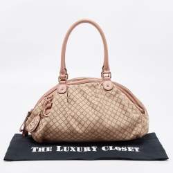 Pre Owned Gucci Beige Diamante Canvas And Leather Medium Sukey Satchel