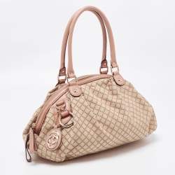 Pre Owned Gucci Beige Diamante Canvas And Leather Medium Sukey Satchel