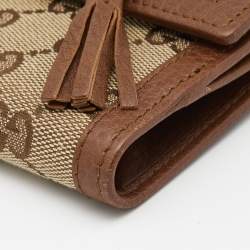 Pre Owned محفظة غوتشي جلد وكانفاس جي جي بني/بيج دلاية بامبو بشراشيب مضغوطة