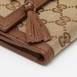 Pre Owned محفظة غوتشي جلد وكانفاس جي جي بني/بيج دلاية بامبو بشراشيب مضغوطة