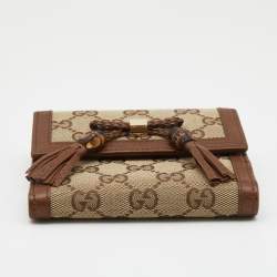 Pre Owned محفظة غوتشي جلد وكانفاس جي جي بني/بيج دلاية بامبو بشراشيب مضغوطة