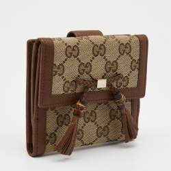 Pre Owned محفظة غوتشي جلد وكانفاس جي جي بني/بيج دلاية بامبو بشراشيب مضغوطة