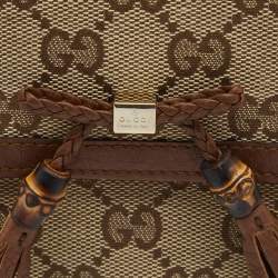 Pre Owned محفظة غوتشي جلد وكانفاس جي جي بني/بيج دلاية بامبو بشراشيب مضغوطة