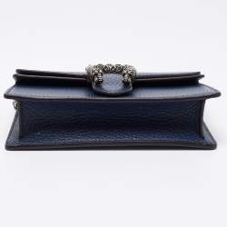 Pre Owned Gucci Navy Blue Leather Dionysus Super Mini Wallet on Chain