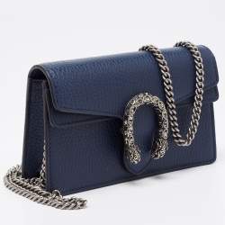 Pre Owned Gucci Navy Blue Leather Dionysus Super Mini Wallet on Chain