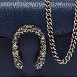 Pre Owned Gucci Navy Blue Leather Dionysus Super Mini Wallet on Chain