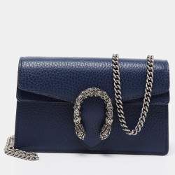 Pre Owned Gucci Navy Blue Leather Dionysus Super Mini Wallet on Chain