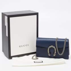 Pre Owned Gucci Navy Blue Leather Dionysus Super Mini Wallet on Chain