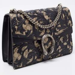 مملوكة مسبقًا Gucci Black/Beige GG Supreme Canvas and Leather Medium Dionysus Arabesque Shoulder Bag