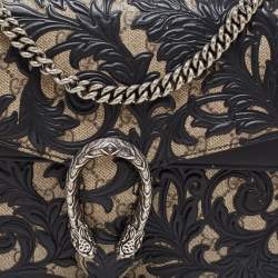 مملوكة مسبقًا Gucci Black/Beige GG Supreme Canvas and Leather Medium Dionysus Arabesque Shoulder Bag