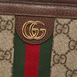 Pre Owned Gucci Brown/Beige GG Supreme Canvas and Leather Ophidia Zip Around Wallet