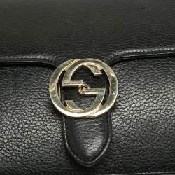 Pre Owned Gucci Black Leather Medium Interlocking G Shoulder Bag