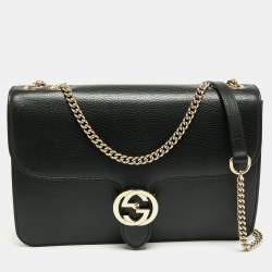 Pre Owned Gucci Black Leather Medium Interlocking G Shoulder Bag