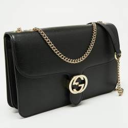 Pre Owned Gucci Black Leather Medium Interlocking G Shoulder Bag