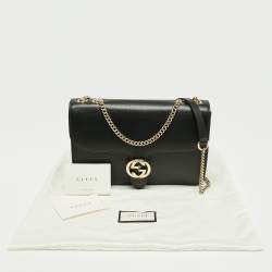 Pre Owned Gucci Black Leather Medium Interlocking G Shoulder Bag