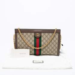 Pre Owned Gucci Beige/Brown GG Supreme Canvas And Leather Medium Ophidia Shoulder Bag