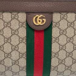 Pre Owned Gucci Beige/Brown GG Supreme Canvas And Leather Medium Ophidia Shoulder Bag