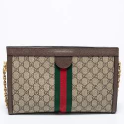 Pre Owned Gucci Beige/Brown GG Supreme Canvas And Leather Medium Ophidia Shoulder Bag
