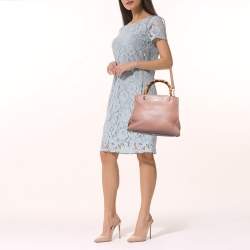 Pre Owned Gucci Old Rose Leather Bamboo Handle Tote