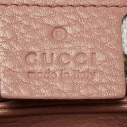 Pre Owned Gucci Old Rose Leather Bamboo Handle Tote