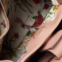 Pre Owned Gucci Old Rose Leather Bamboo Handle Tote