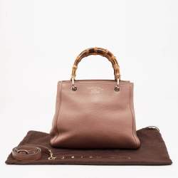 Pre Owned Gucci Old Rose Leather Bamboo Handle Tote