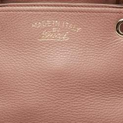 Pre Owned Gucci Old Rose Leather Bamboo Handle Tote