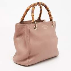 Pre Owned Gucci Old Rose Leather Bamboo Handle Tote
