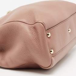 Pre Owned Gucci Old Rose Leather Bamboo Handle Tote