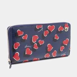 Pre Owned Gucci Multicolor Heart Print Leather Zip Around Long Wallet