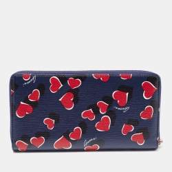 Pre Owned Gucci Multicolor Heart Print Leather Zip Around Long Wallet