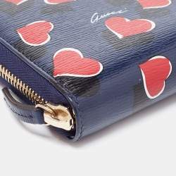 Pre Owned Gucci Multicolor Heart Print Leather Zip Around Long Wallet