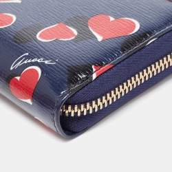 Pre Owned Gucci Multicolor Heart Print Leather Zip Around Long Wallet