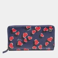 Pre Owned Gucci Multicolor Heart Print Leather Zip Around Long Wallet