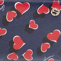 Pre Owned Gucci Multicolor Heart Print Leather Zip Around Long Wallet