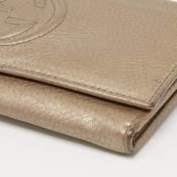 Pre Owned Gucci Metallic Beige Leather Soho Flap Continental Wallet