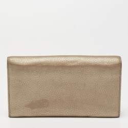 Pre Owned Gucci Metallic Beige Leather Soho Flap Continental Wallet