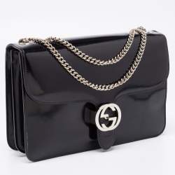 Pre Owned Gucci Black Leather GG Interlocking Shoulder Bag