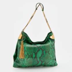 Pre Owned حقيبة كتف غوتشي جلد ثعبان خضراء 